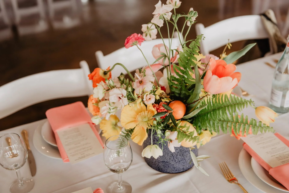 Table with flower decorations